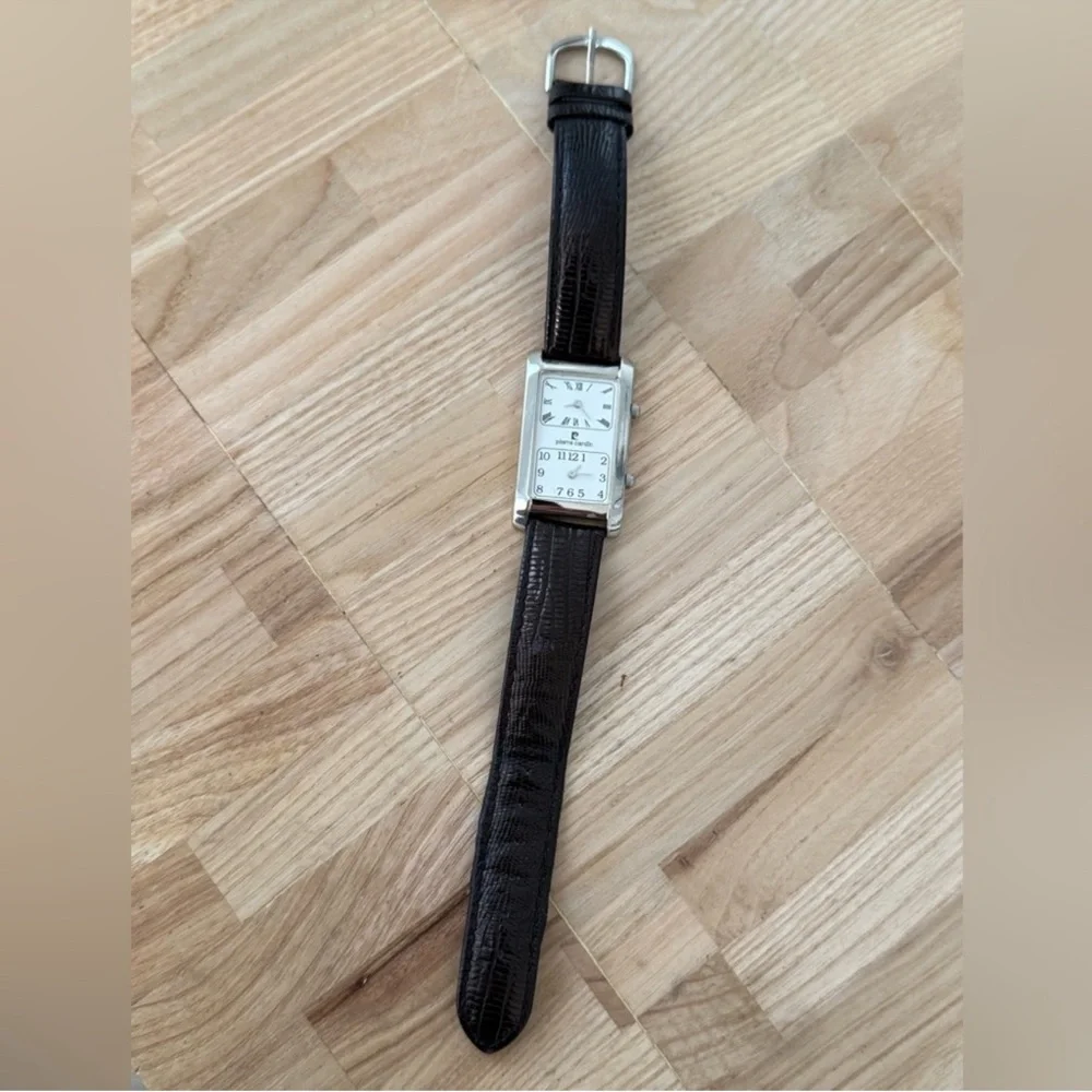 Pierre Cardin Rare Dual Dial Watch Curvex Crystal White Dial Black Leather Strap